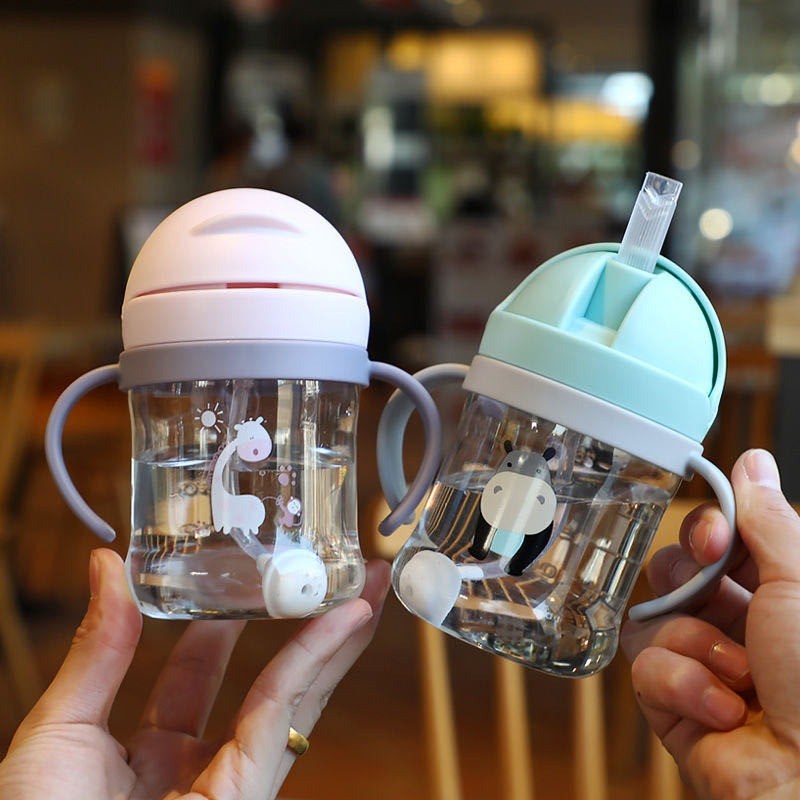 Baby Handle Water Bottle Anti Choking Baby Drinking Straw Cup Sippy Cup Water Bottle Training Cup with Weighted Straw for Toddlers
