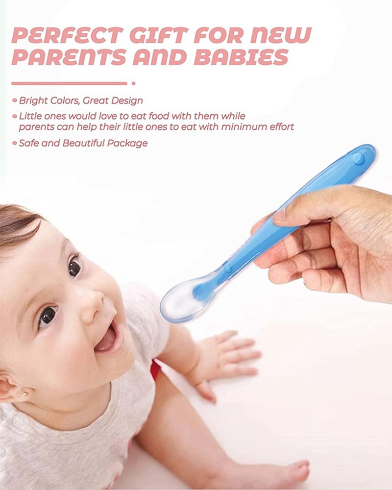 Cute Baby Silicone Spoon BPA Free Non-toxic Newborn Training Long Handle Baby Spoon Soft Head Eating Spoon