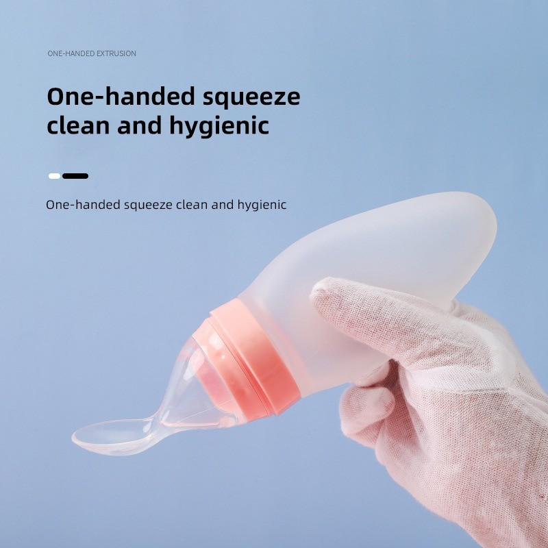 110ml Soft Silicone Squeezing Feeding Bottle Cute Newborn Baby Training Rice Paste Spoon Infant Cereal Food Supplement Feeder for Toddler Infant Food Dispensing and Feeding