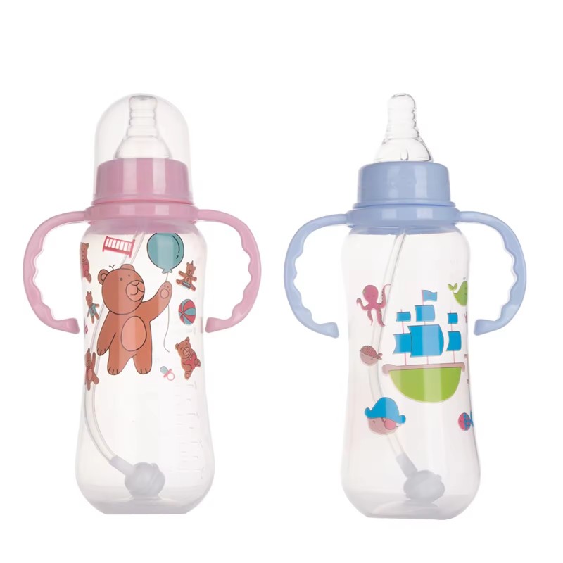 280ml/60ml Baby Feeding Bottle Portable Cute Cartoon Animal Milk Bottle for Baby Milk Water Drinking Non-Drip Newborn Bottle with Handle