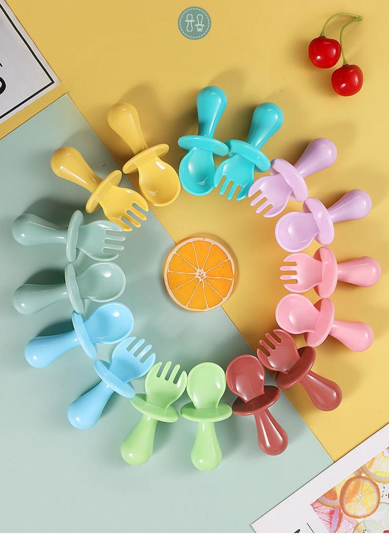 Baby Spoon and Fork Set Mini Short Handle Training Fork Spoon for Children Led Weaning Anti-Choke Toddler Silverware Cutlery