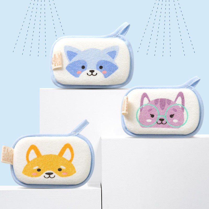 Baby Bath Sponge Cartoon Animal Style Ultra Soft Cotton Scrubber Bath Brush Rubbing Towel for Toddler Infant